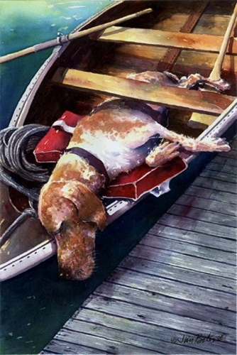 Pointer Sleeping in Boat
Matted, black frame
12X18" -SOLD
Giclée Print - $45